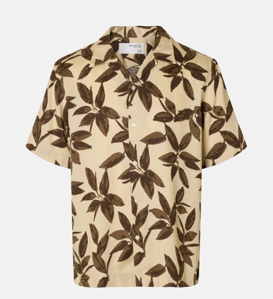 Chemise Homme à manches courtes imprimé feuilles Beige